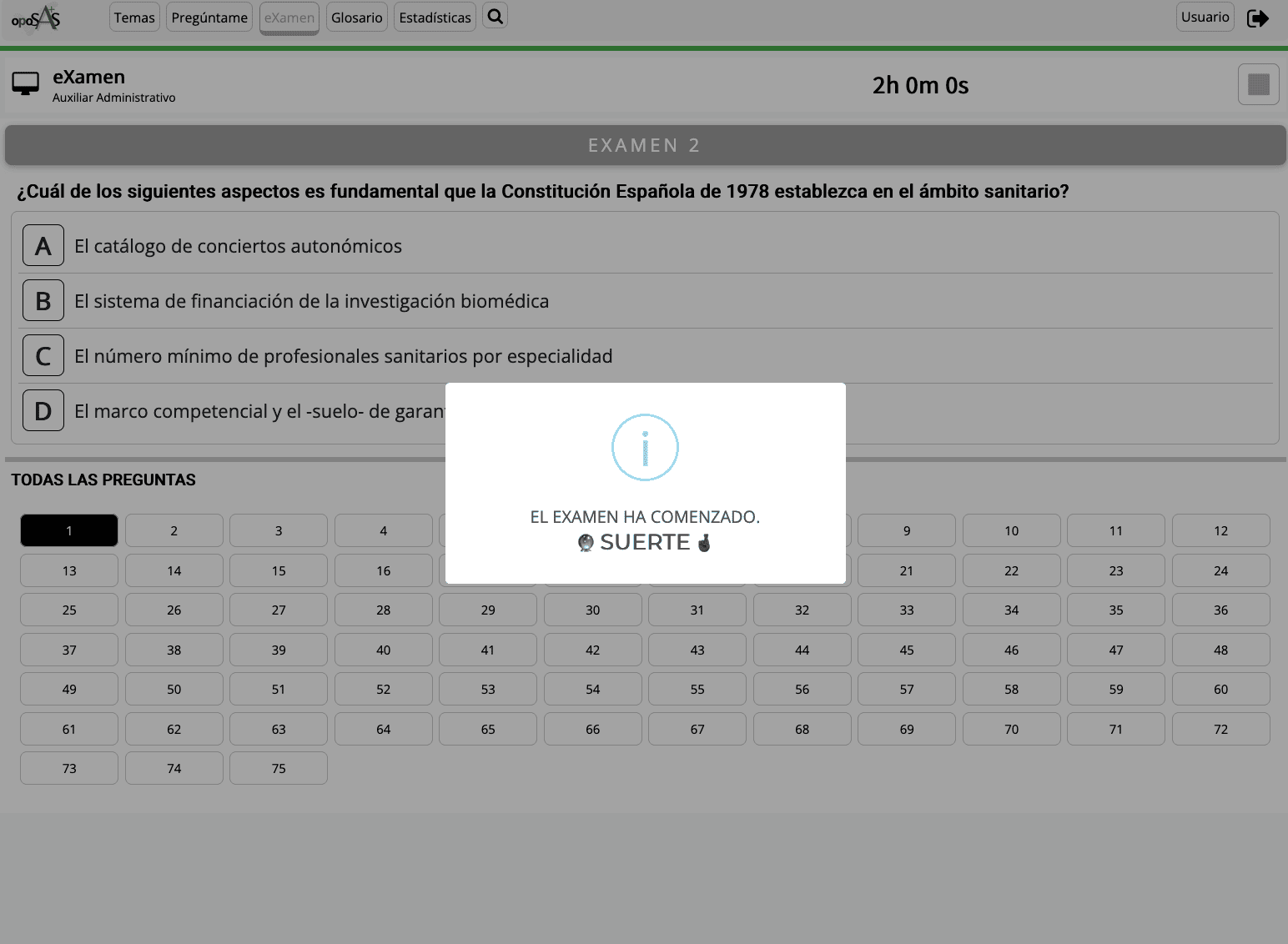 Vista de temario por temas en OposAs
